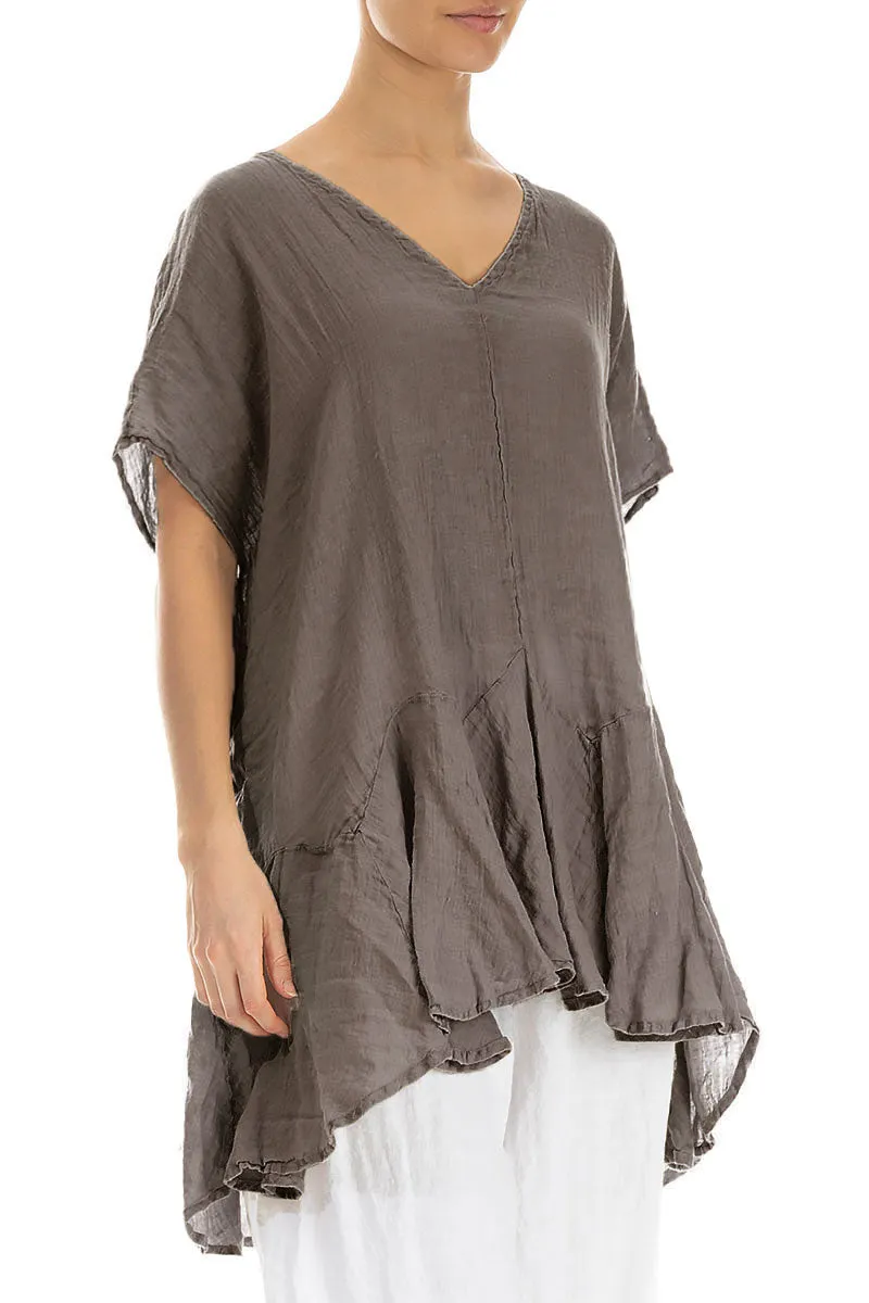 Ruffled Truffle Gauze Linen Blouse