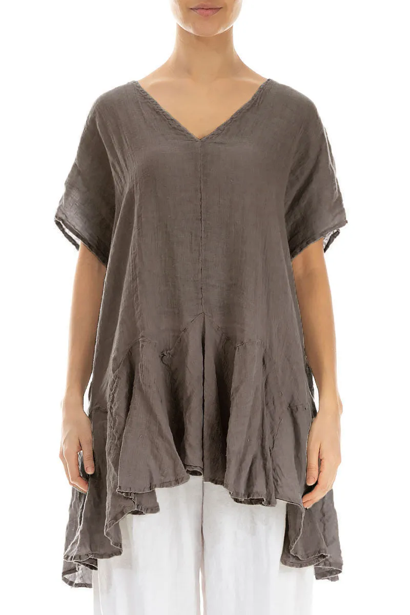 Ruffled Truffle Gauze Linen Blouse