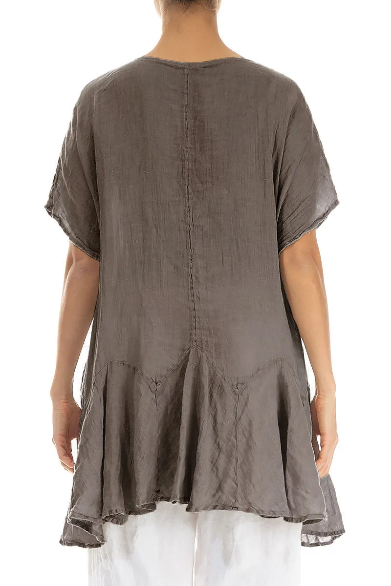 Ruffled Truffle Gauze Linen Blouse