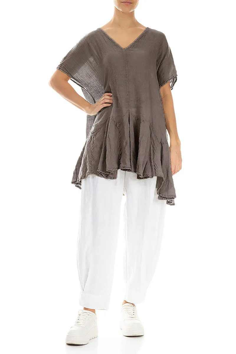 Ruffled Truffle Gauze Linen Blouse