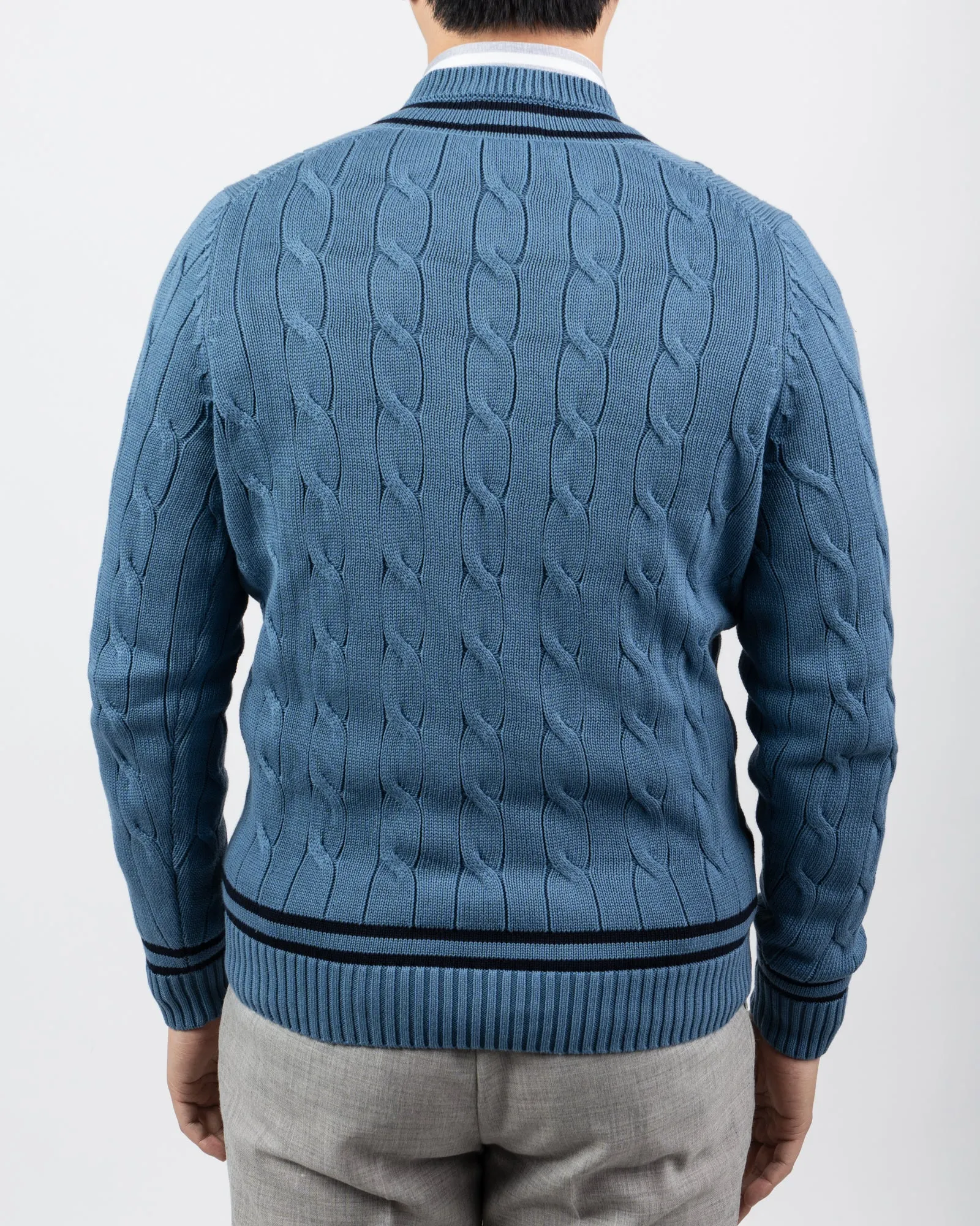 Sandridge Airforce/Navy Cotton Cricket Cable Knit Sweater