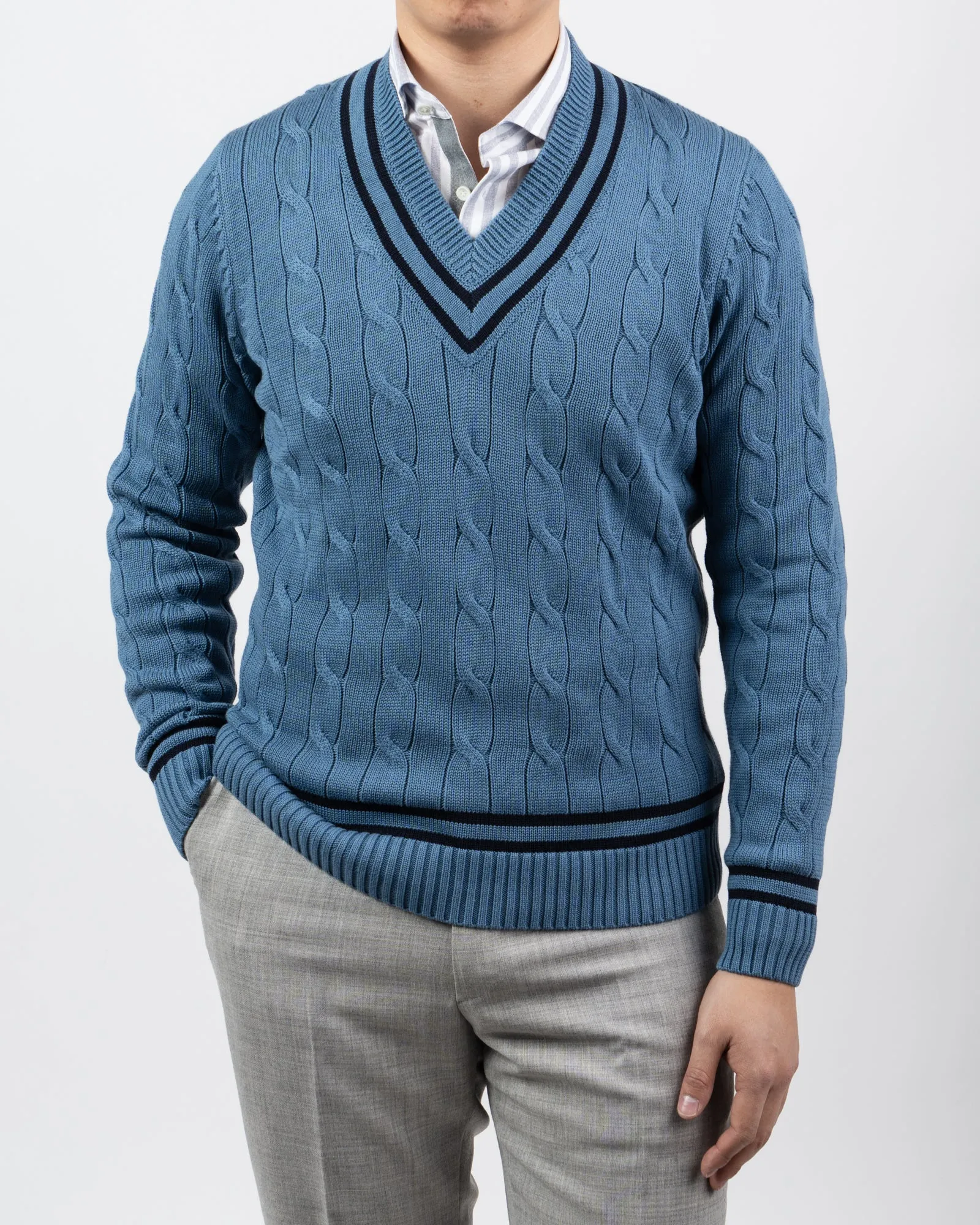 Sandridge Airforce/Navy Cotton Cricket Cable Knit Sweater