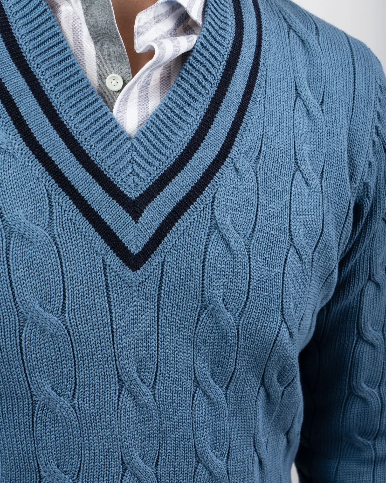 Sandridge Airforce/Navy Cotton Cricket Cable Knit Sweater