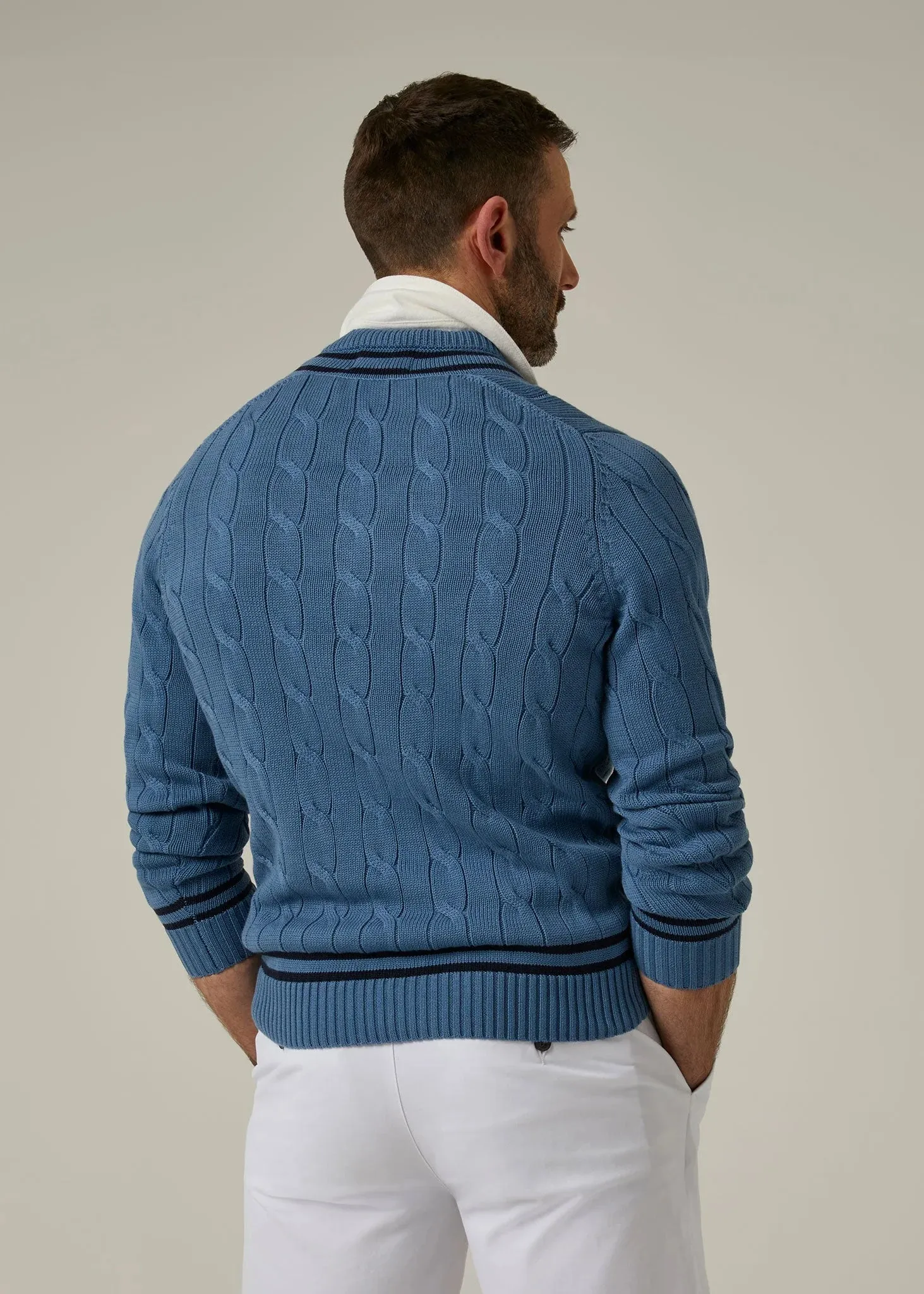 Sandridge Airforce/Navy Cotton Cricket Cable Knit Sweater