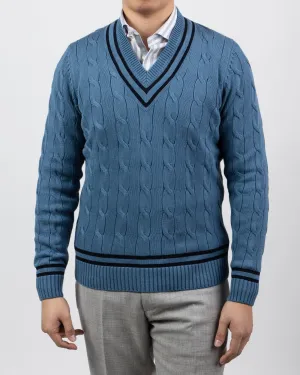 Sandridge Airforce/Navy Cotton Cricket Cable Knit Sweater