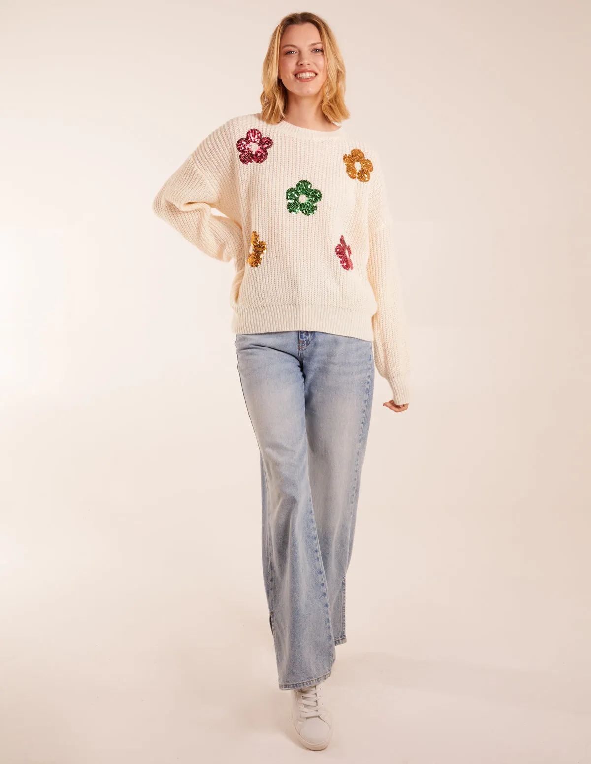 Sequin Daisy Flower Knitted Jumper