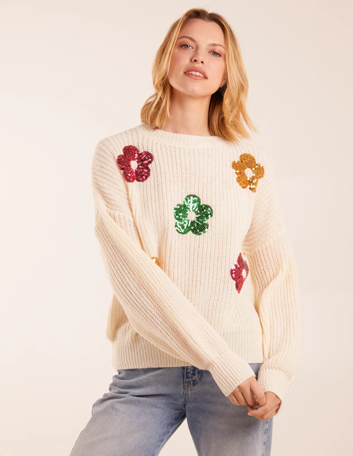 Sequin Daisy Flower Knitted Jumper