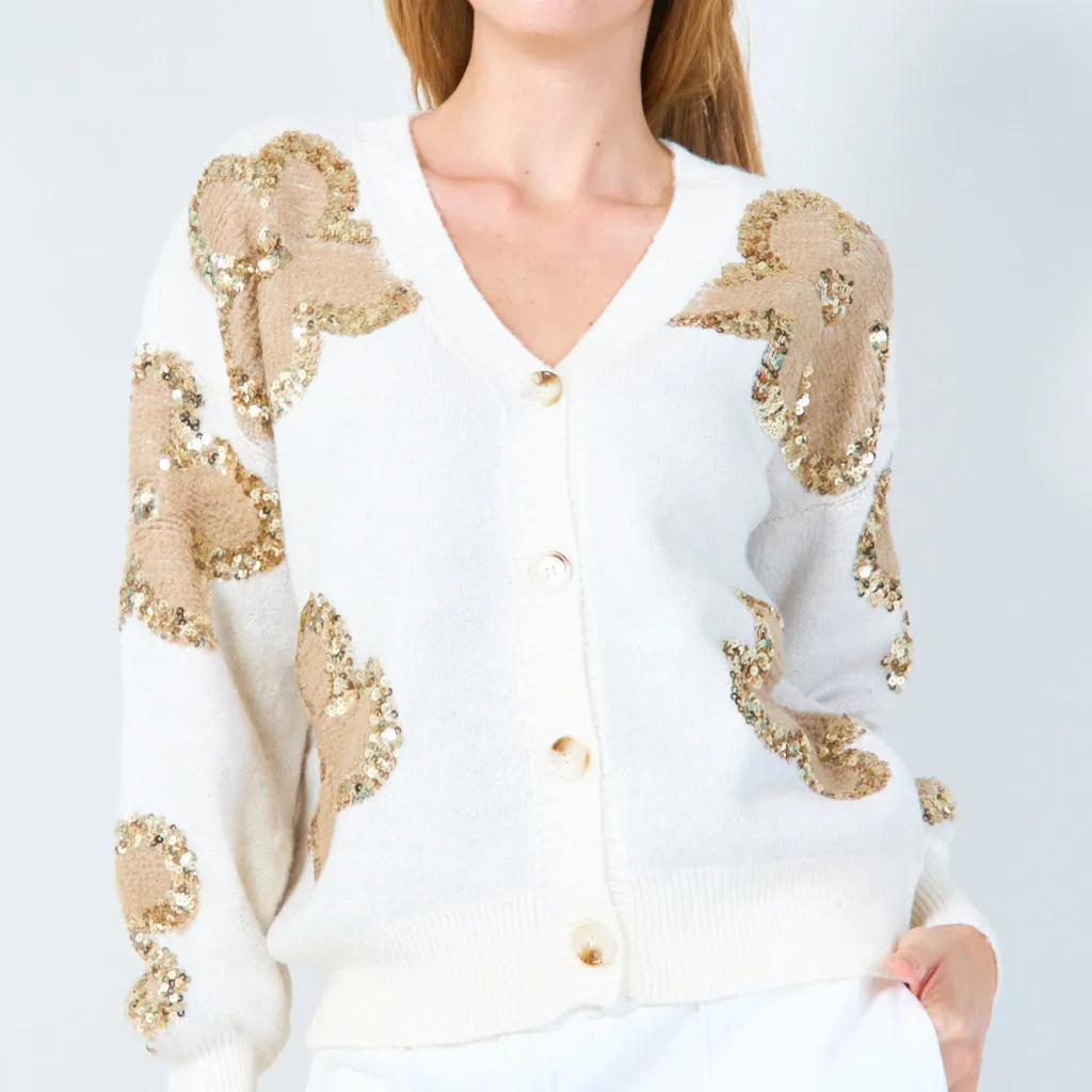 Sequin floral button-up cardigan wholesale