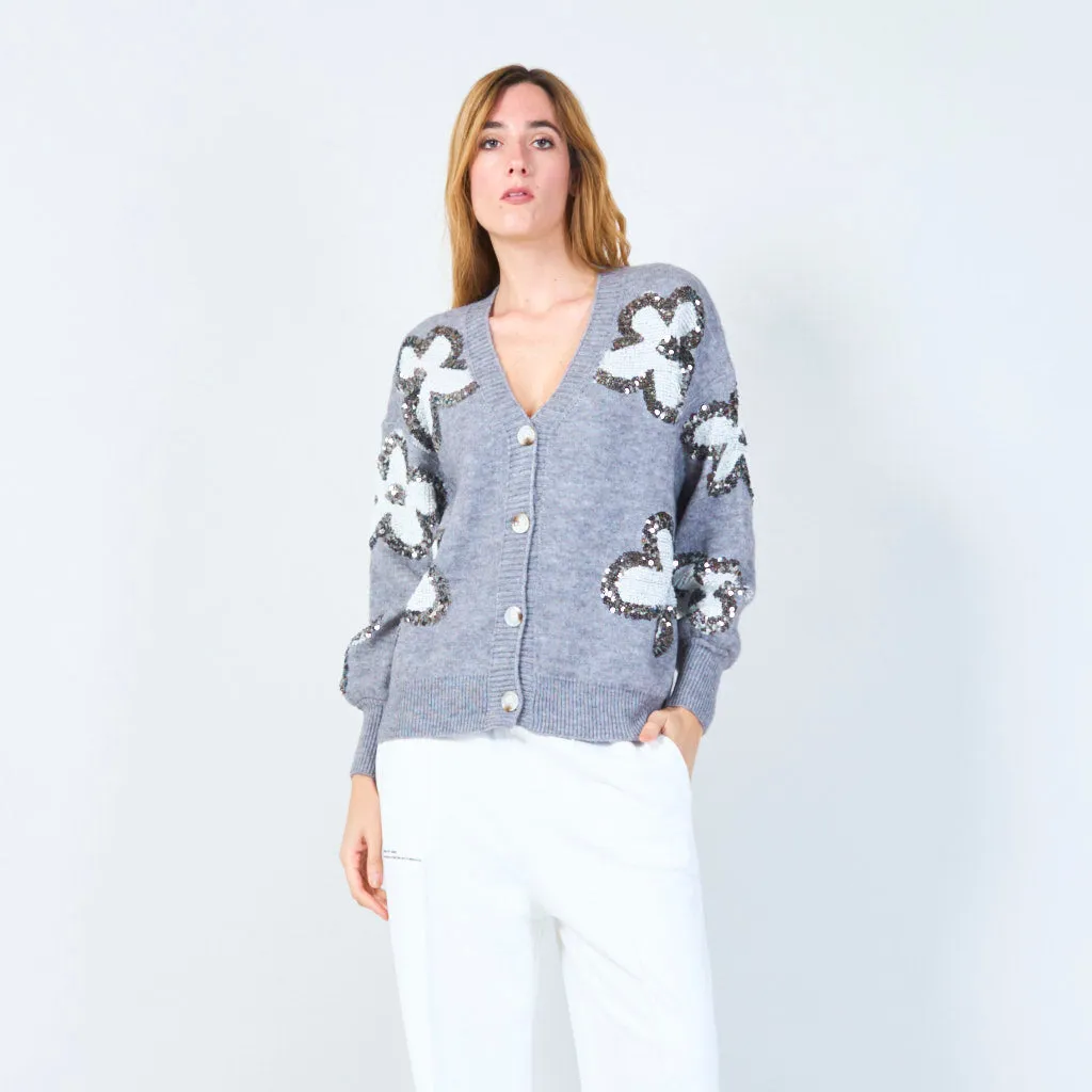 Sequin floral button-up cardigan wholesale