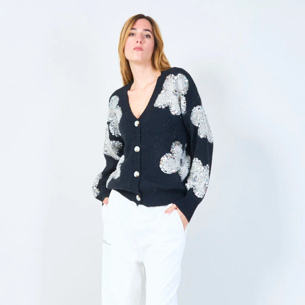 Sequin floral button-up cardigan wholesale