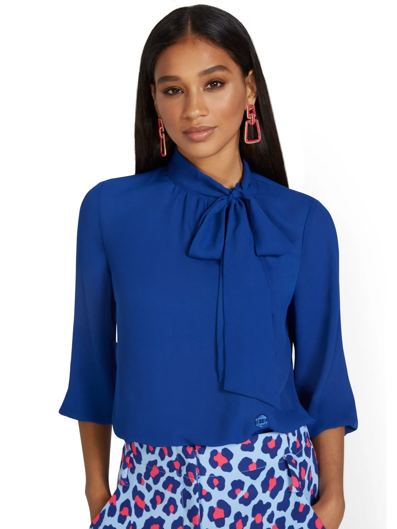 Side-Button Bow Blouse