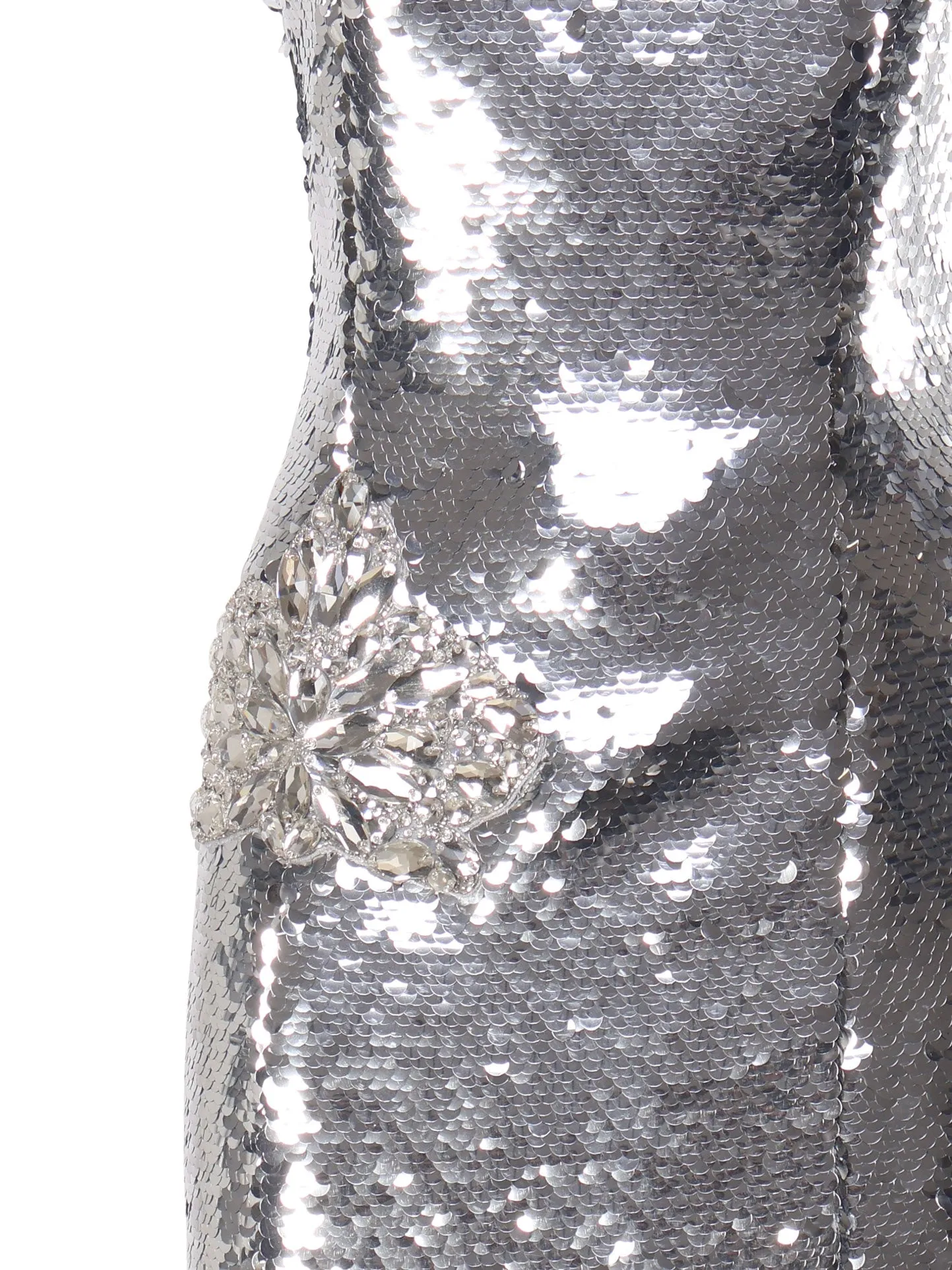 Silver Sequined Midi Dress with Slit