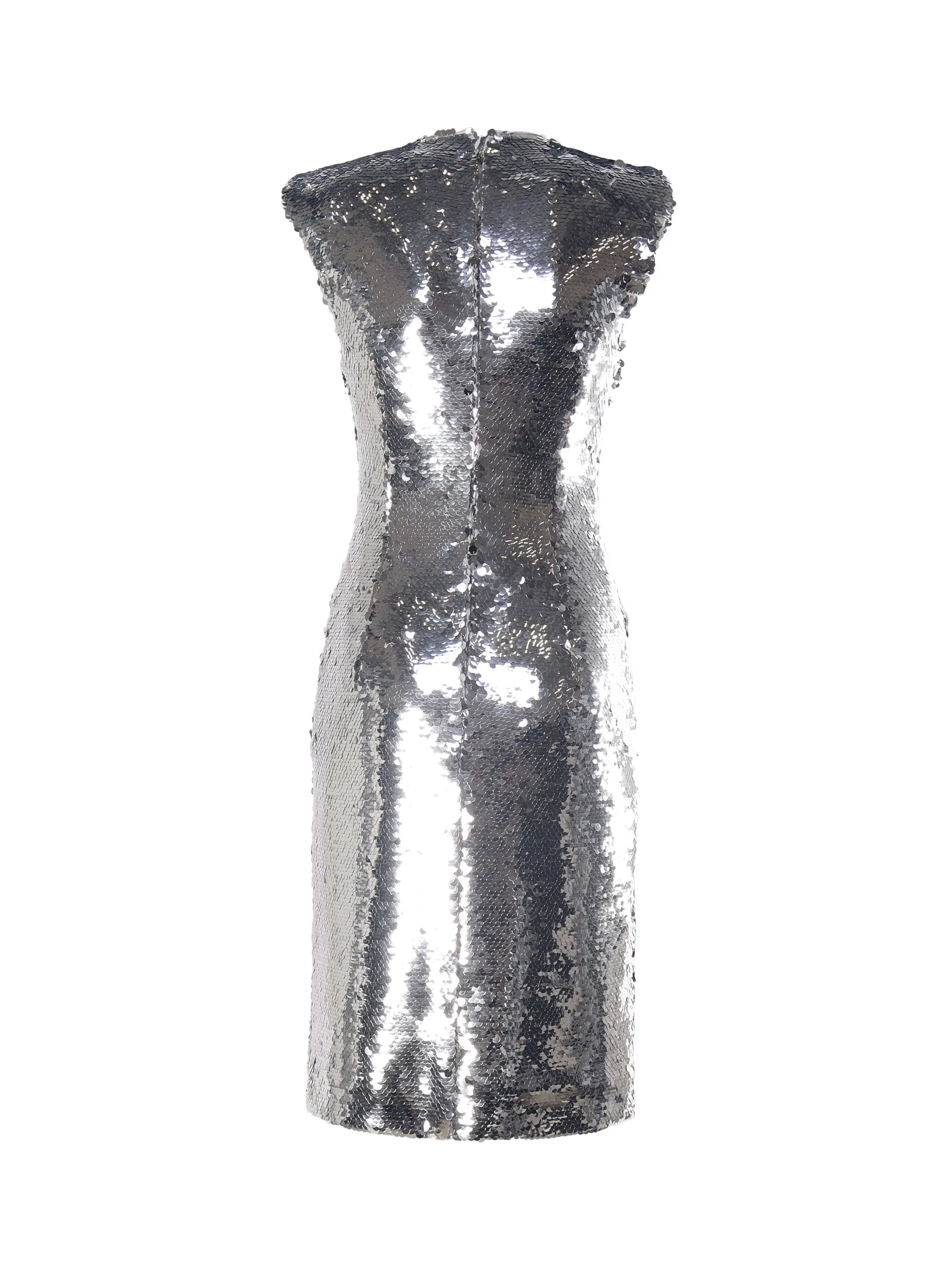 Silver Sequined Midi Dress with Slit