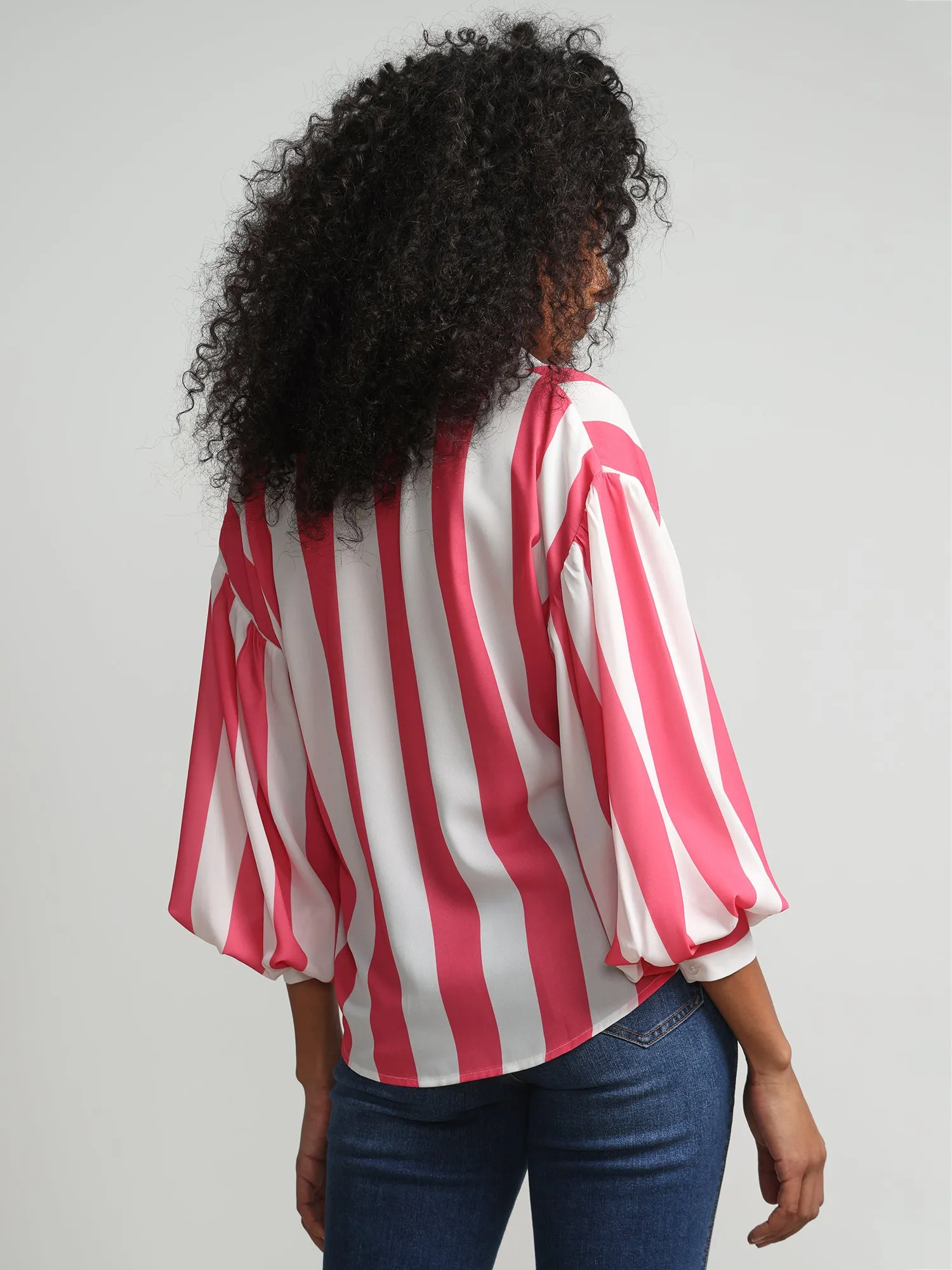 Striped Button-Front Satin Effect Blouse