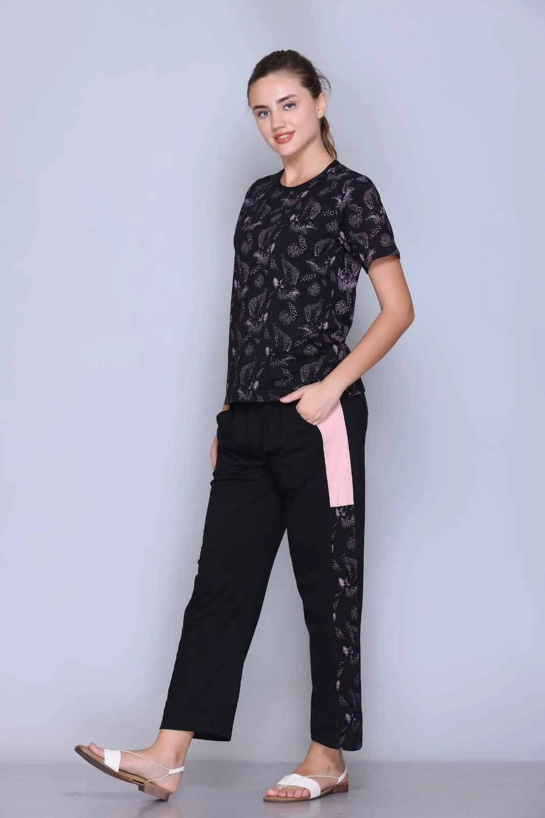 Tropical printed Black Nightwear, Comfortable & stylish sleepwear MX_HS50