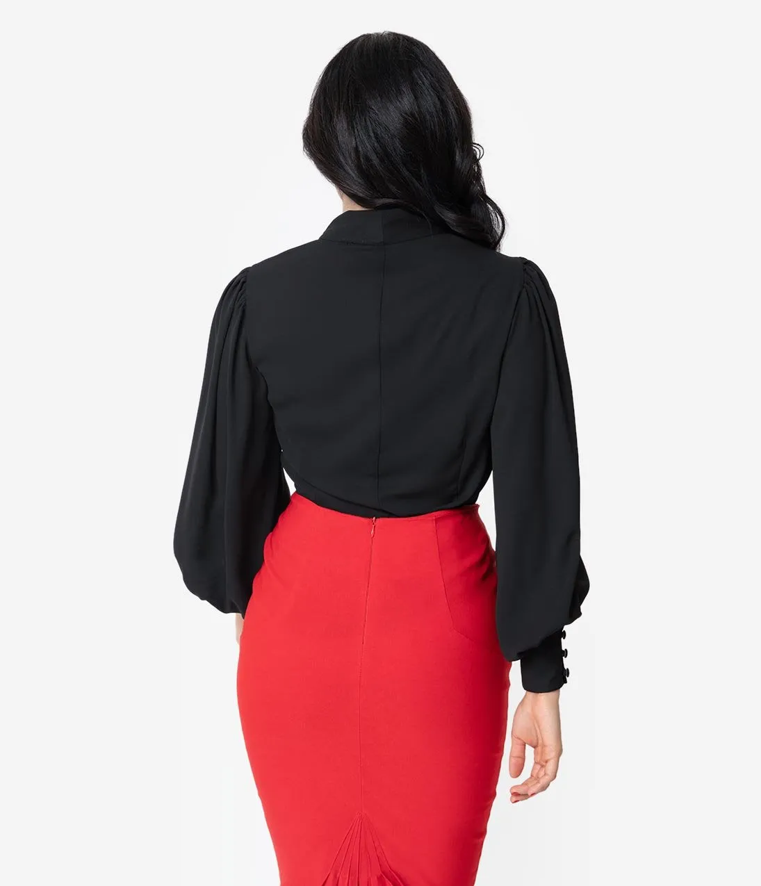 Unique Vintage Black Crepe Neck Tie Gwen Blouse