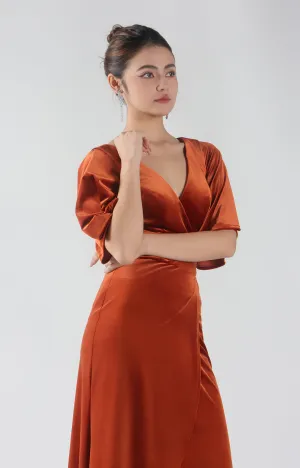 Velvet Flutter Half Sleeve V-Neck Wrap Dresses