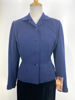 Vintage 1940s Women's Tailored Navy Wool-Gabardine Jacket, S-M
