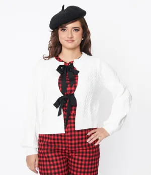White & Black Bow Tie Cardigan