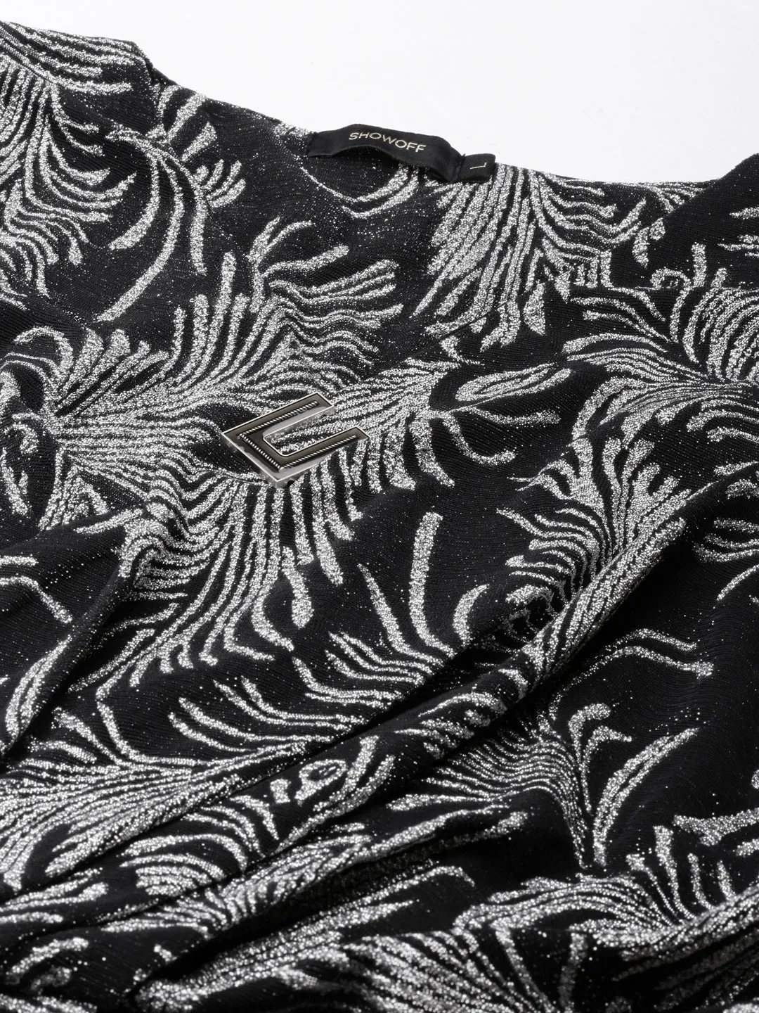 Women Silver Floral Printed Velvet Wrap Dress
