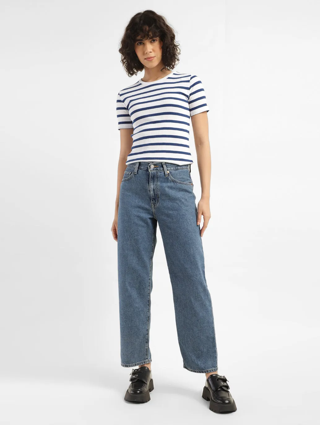 Women's 94 Blue Baggy Fit High Rise Jeans