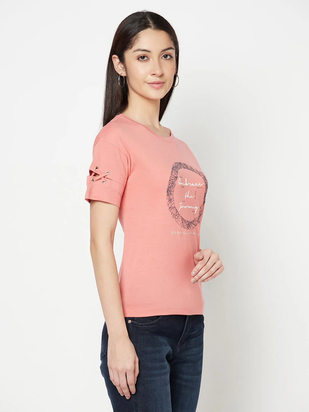 Women's Casual Regular Short Sleeve Coral Round neck Graphic Print T-Shirt