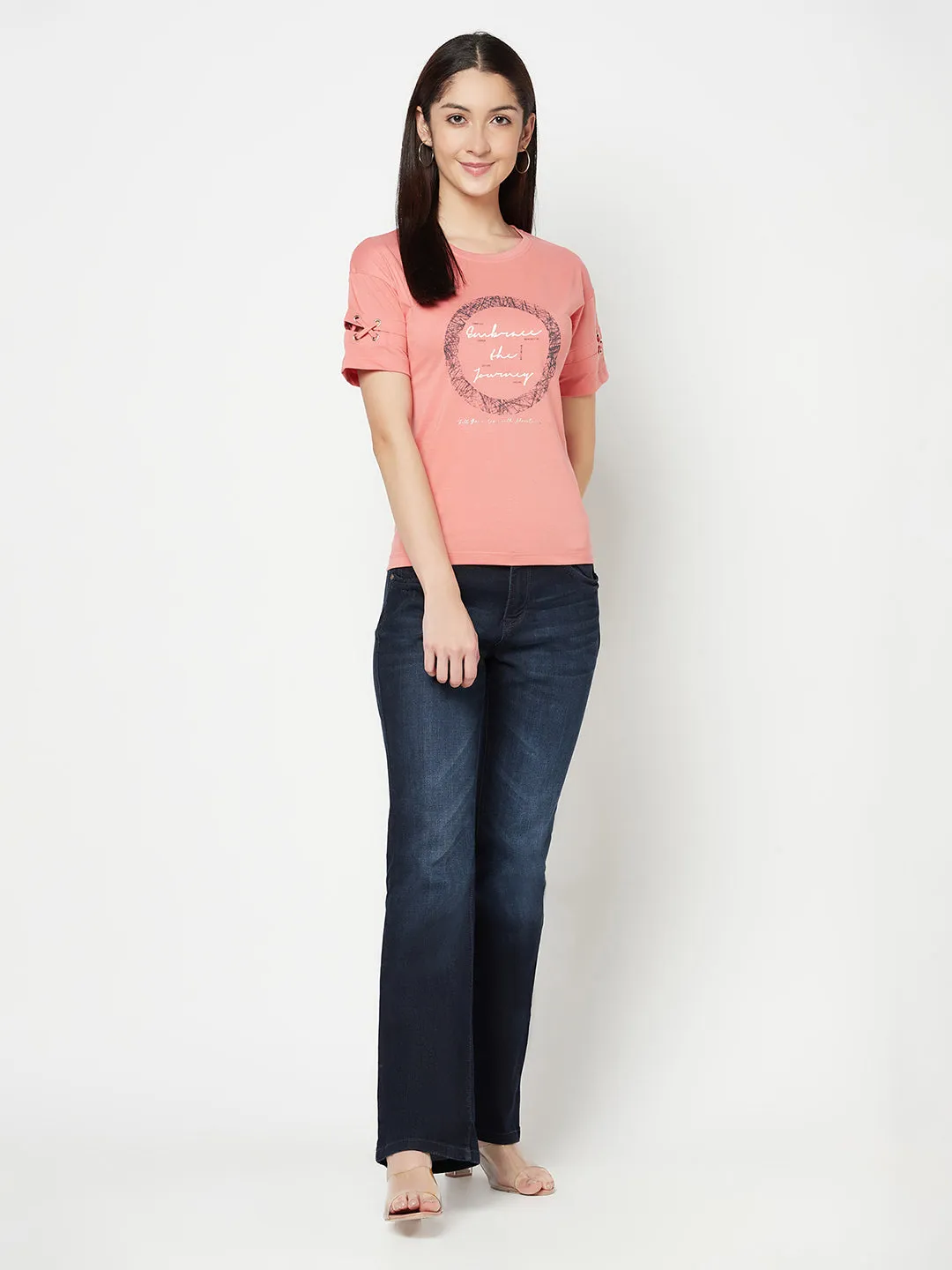 Women's Casual Regular Short Sleeve Coral Round neck Graphic Print T-Shirt