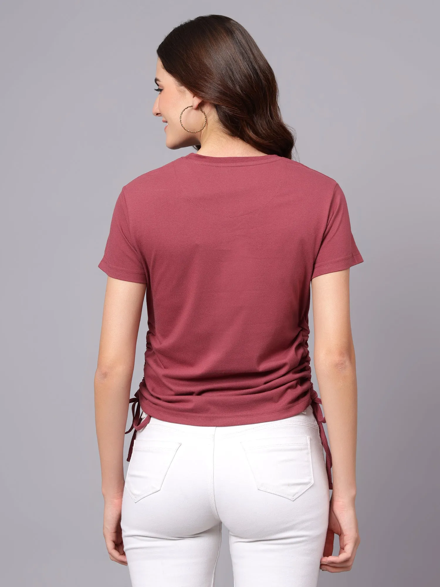 Women's Pink Printed Round Neck T-shirt