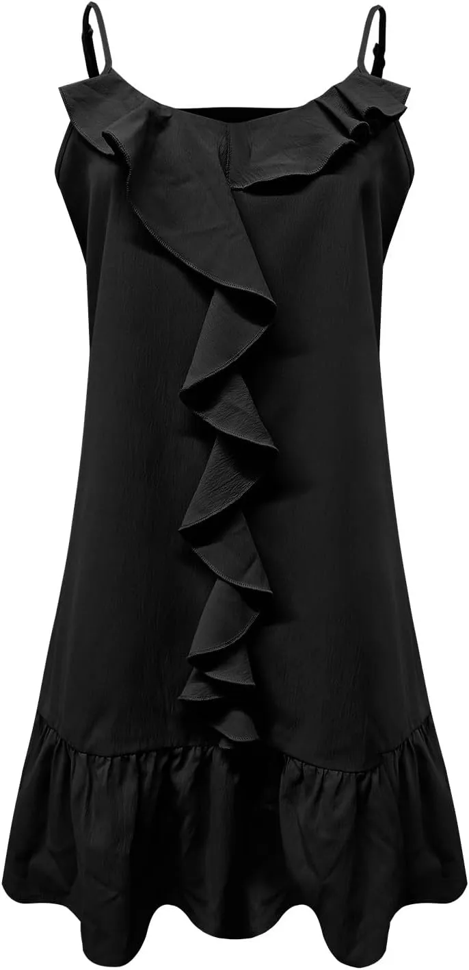 Women's Sundress Ruffle Cami Mini Dress Sleeveless Flowy Swing Shift Short Dresses Casual Cute Summer Beach Dresses